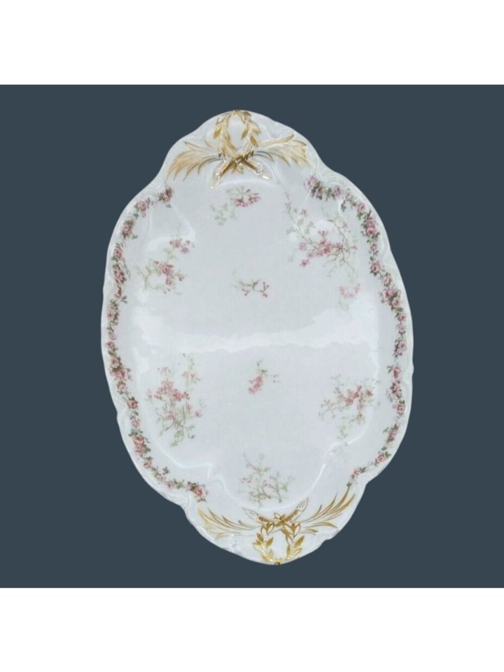 Haviland Oval Serving Platter Porcelain Floral Victorian Antique Limoges France
